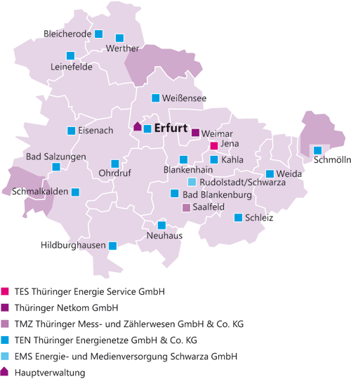 Bild: Thüringenkarte mit den möglichen Einsatzorten für Trainees